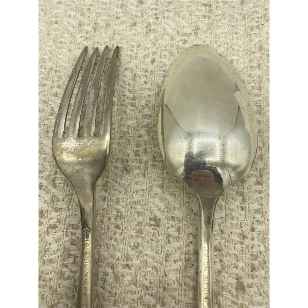 ARION Silverplate JEWELL Pattern Silverplate 8.25” SERVING SPOON & FORK 6.5”